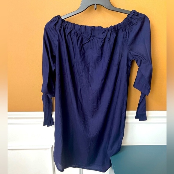 LASCANA Women’s Navy Blue Tie Sleeve Off-The-Shoulder Dress Smock Size 4 Boho - Picture 3 of 9